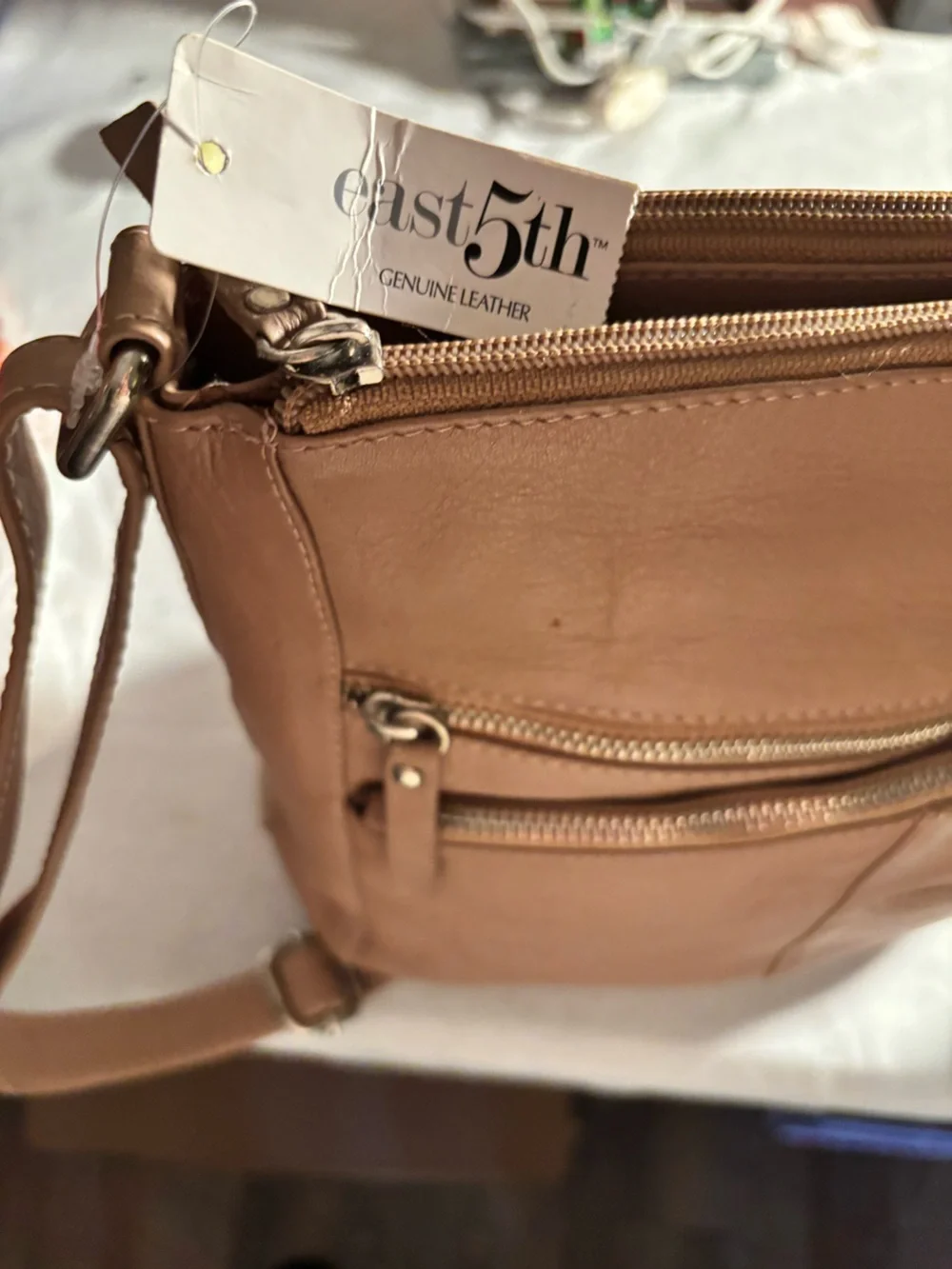Leather Crossbody Bag in Taupe